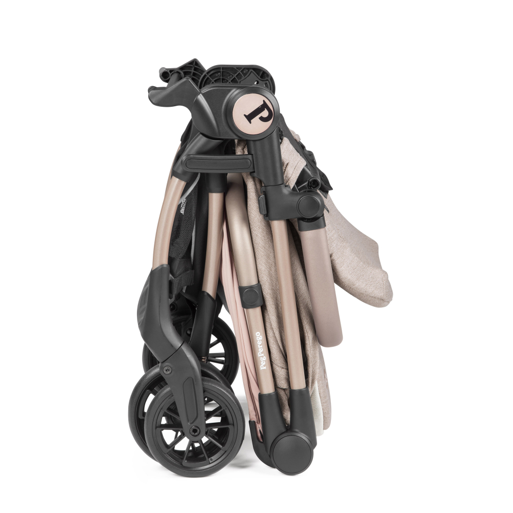 Carucior copii Peg Perego Volo, ultracompact, 0 - 22 kg, cu spatar si suport pentru picioare reglabile, frana centralizata, bara frontala detasabila si geanta transport inclusa, 5.4 kg, Mon Amour, Bej  Roz - 8