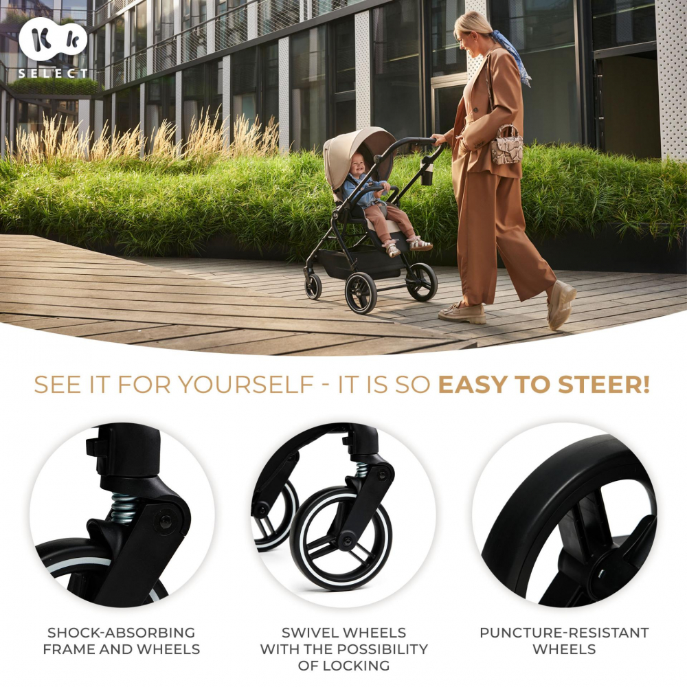 Carucior pentru copii 3 in 1 Kinderkraft Yoxi Sand Beige 0-22 kg, cadru din aluminiu, accesorii incluse - 5