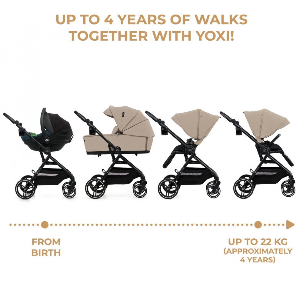 Carucior pentru copii 3 in 1 Kinderkraft Yoxi Sand Beige 0-22 kg, cadru din aluminiu, accesorii incluse - 7