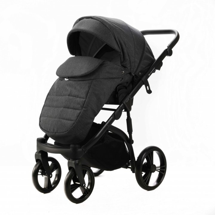 Carucior pentru copii, Adamex, 2 in 1, Lanti PS35, Pliabil, landou cu salteluta, copertina reglabila, roti frontale pivotante, cu dubla suspensie si husa de ploaie inclusa, Linen  EcoLeather, Dark Gray - 3