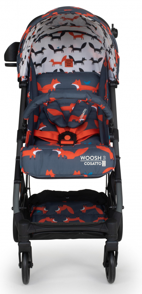 Carucior pentru copii Cosatto Woosh 3 Charcoal Mister Fox BB cu suspensii, cadru din aluminiu, sistem troller, suport pahar, greutate admisa 25 kg - 4