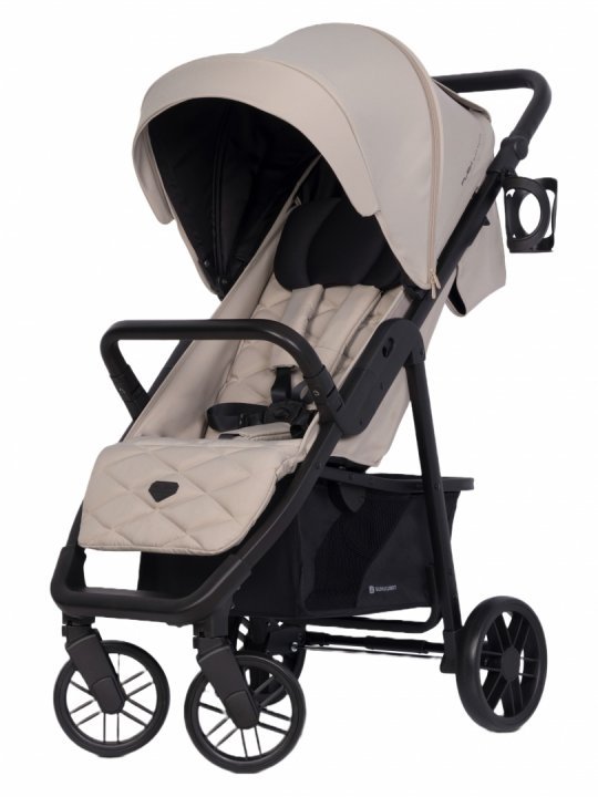 Carucior pentru copii Euro-Cart Flex omologat pana la 22 kg, Fossil Black Edition cu cadru de aluminiu, roti cu suspensii, echipat cu husa de picioruse groasa, pelerina de ploaie si suport pentru biberon