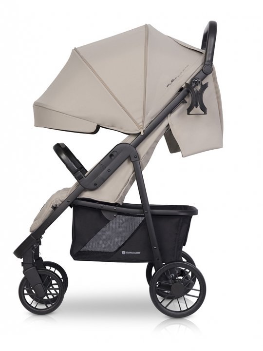 Carucior pentru copii Euro-Cart Flex omologat pana la 22 kg, Fossil Black Edition cu cadru de aluminiu, roti cu suspensii, echipat cu husa de picioruse groasa, pelerina de ploaie si suport pentru biberon - 2
