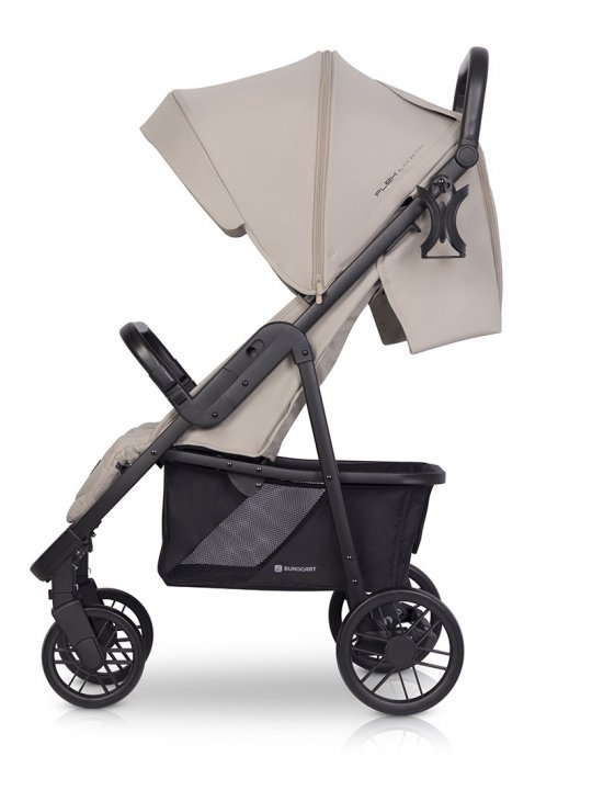 Carucior pentru copii Euro-Cart Flex omologat pana la 22 kg, Fossil Black Edition cu cadru de aluminiu, roti cu suspensii, echipat cu husa de picioruse groasa, pelerina de ploaie si suport pentru biberon - 3