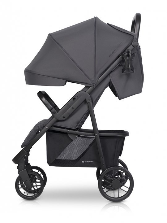 Carucior pentru copii Euro-Cart Flex omologat pana la 22 kg, Iron Black Edition cu cadru de aluminiu, roti cu suspensii, echipat cu husa de picioruse groasa, pelerina de ploaie si suport pentru biberon - 3