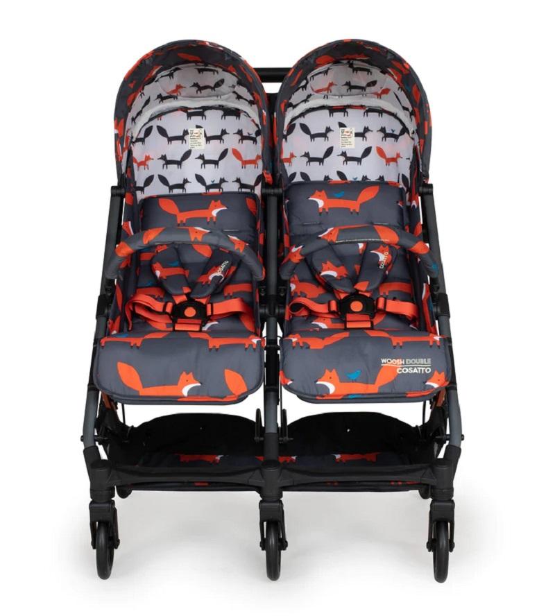 Carucior pentru gemeni Cosatto Woosh Double Charcoal Mr.Fox 0-22 kg cu husa de ploaie - 2