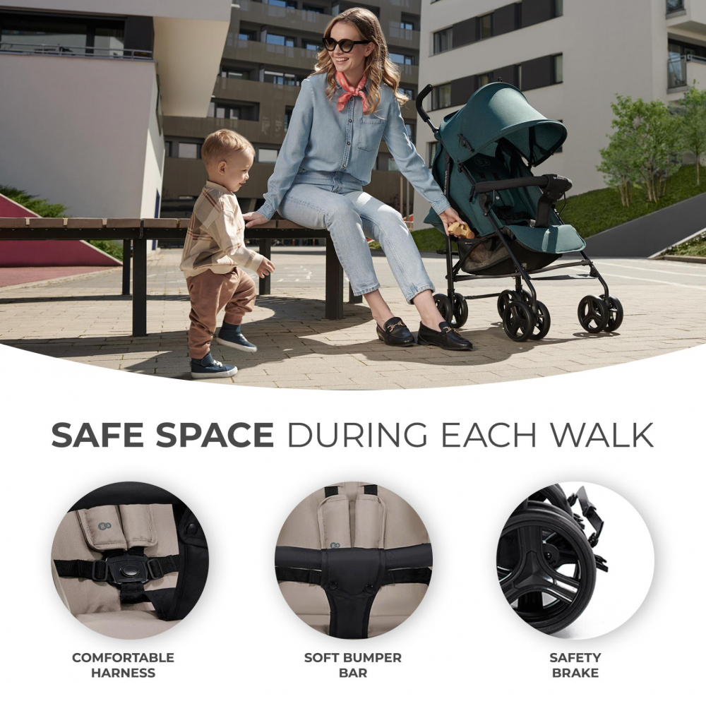Carucior sport Kinderkraft Tik tip umbrela stone beige, spatar reglabil, pozitie somn, suport pentru picioare, roti din spuma Eva, greutate 6,5 kg