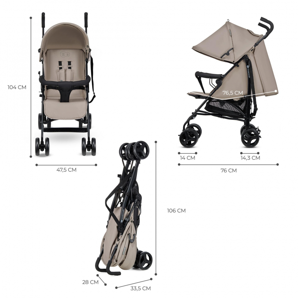 Carucior sport Kinderkraft Tik tip umbrela stone beige, spatar reglabil, pozitie somn, suport pentru picioare, roti din spuma Eva, greutate 6,5 kg - 4