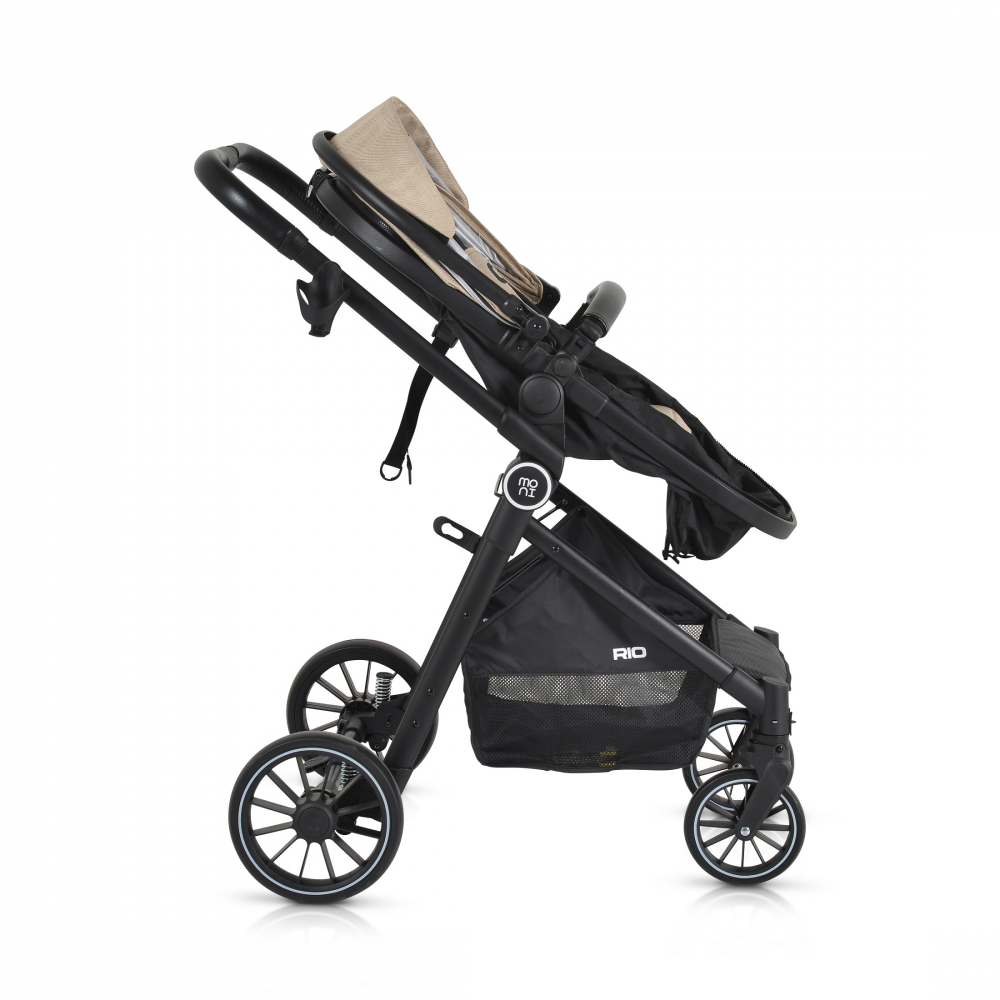 Carucior transformabil 2in1 Moni Rio Khaki pana la 22 kg,Cadru din aluminiu,Spatar reglabil,Scaun reversibil,Roti din spuma EVA pivotante cu amortizor si rulment,Baldachin,cu Husa picioare,Geanta,Plasa insecte,Suport pahar - 3