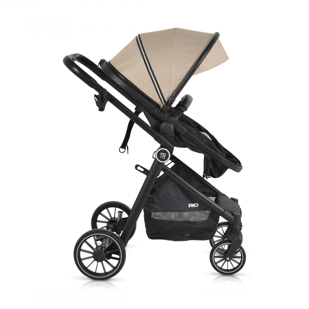 Carucior transformabil 2in1 Moni Rio Khaki pana la 22 kg,Cadru din aluminiu,Spatar reglabil,Scaun reversibil,Roti din spuma EVA pivotante cu amortizor si rulment,Baldachin,cu Husa picioare,Geanta,Plasa insecte,Suport pahar - 4