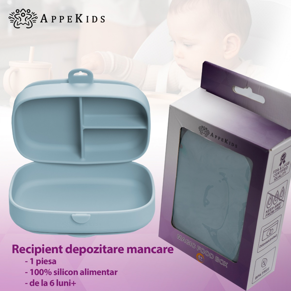 Caserola compartimentata din silicon cu ventuza AppeKids Magic Box Aqua Blue - 2 | YEO