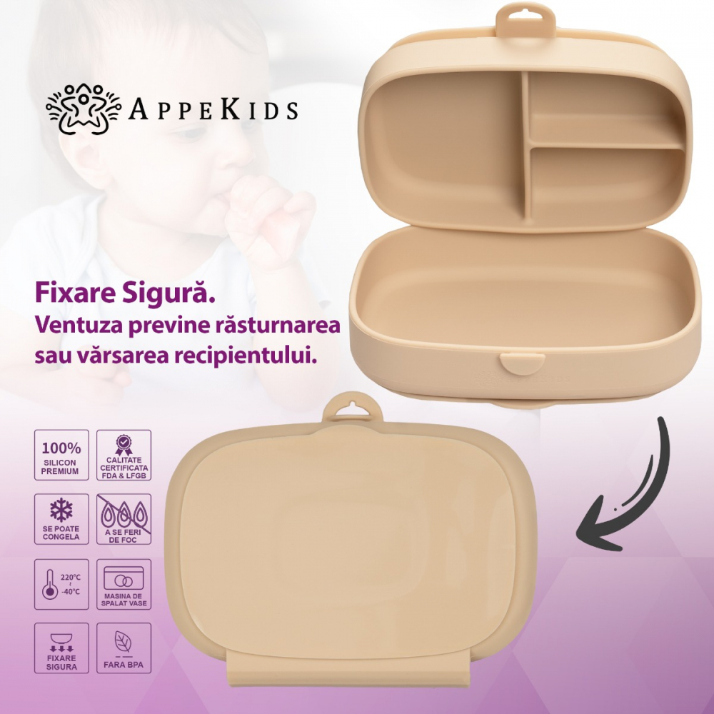 Caserola compartimentata din silicon cu ventuza AppeKids Magic Box Bubble Beige - 1 | YEO
