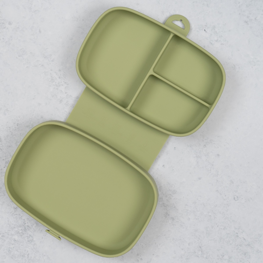 Caserola compartimentata din silicon cu ventuza AppeKids Magic Box Raw Green