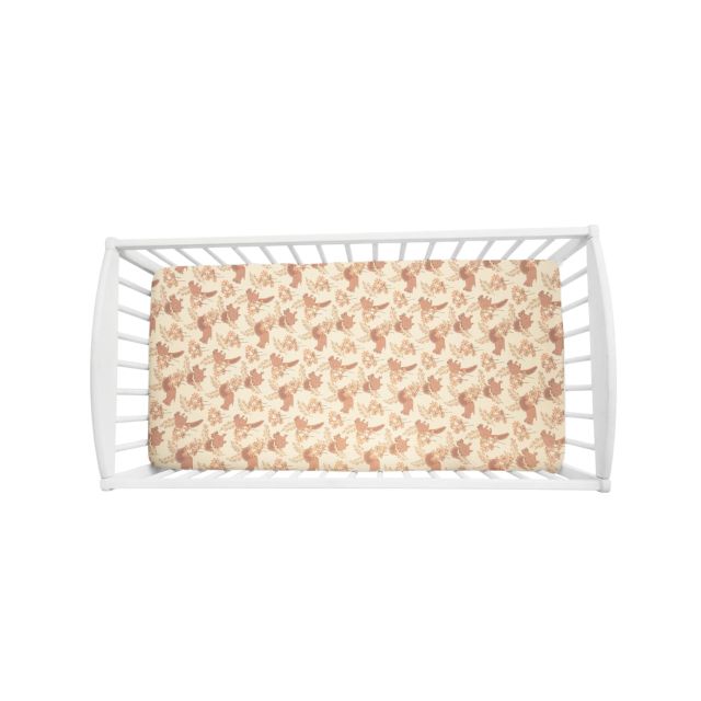 Cearceaf din bumbac pentru patut 120x60 cm Animale de Epoca Almond
