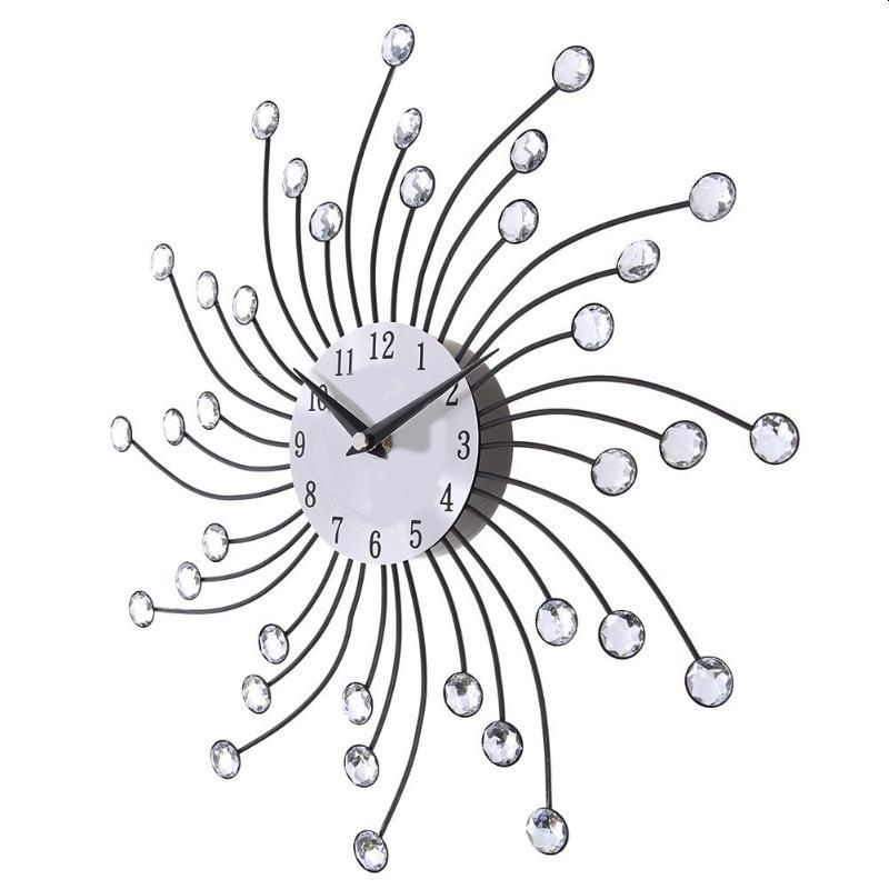 Ceas de perete cu cristale, 50 cm, mecanism quartz, cifre arabe, argintiu - 6