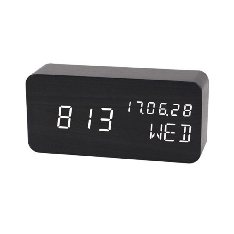 Ceas digital led, ora, data, temperatura, alarma, alimentare duala, mdf