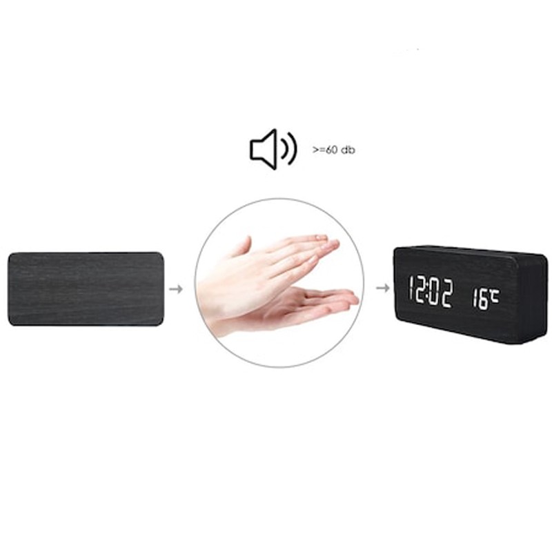 Ceas digital led, ora, data, temperatura, alarma, alimentare duala, mdf - 1 | YEO