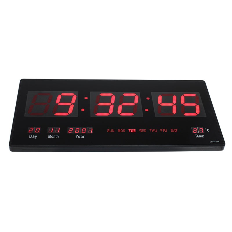 Ceas digital perete, afisaj led, ora 1224, calendar, temperatura, negru