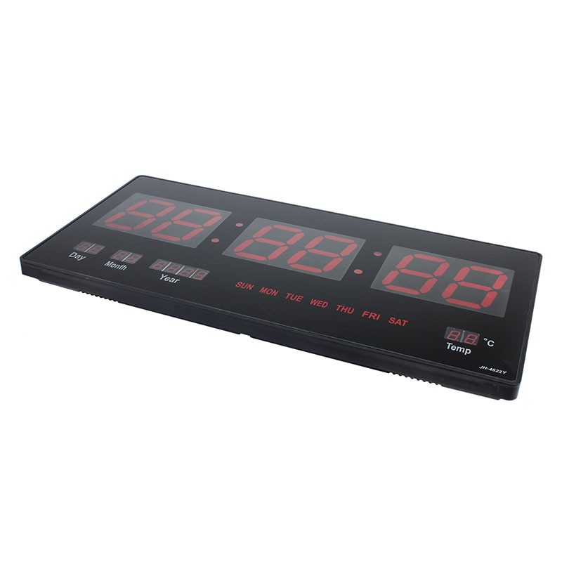 Ceas digital perete, afisaj led, ora 1224, calendar, temperatura, negru