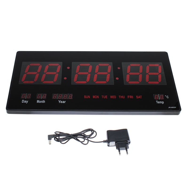 Ceas digital perete, afisaj led, ora 1224, calendar, temperatura, negru - 1