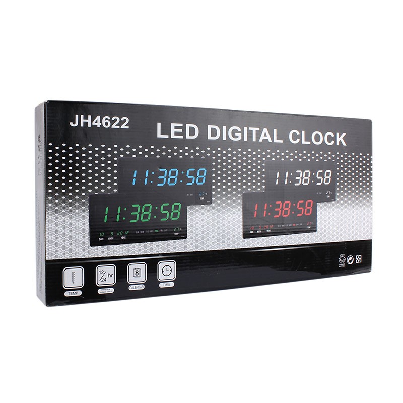 Ceas digital perete, afisaj led, ora 1224, calendar, temperatura, negru - 4