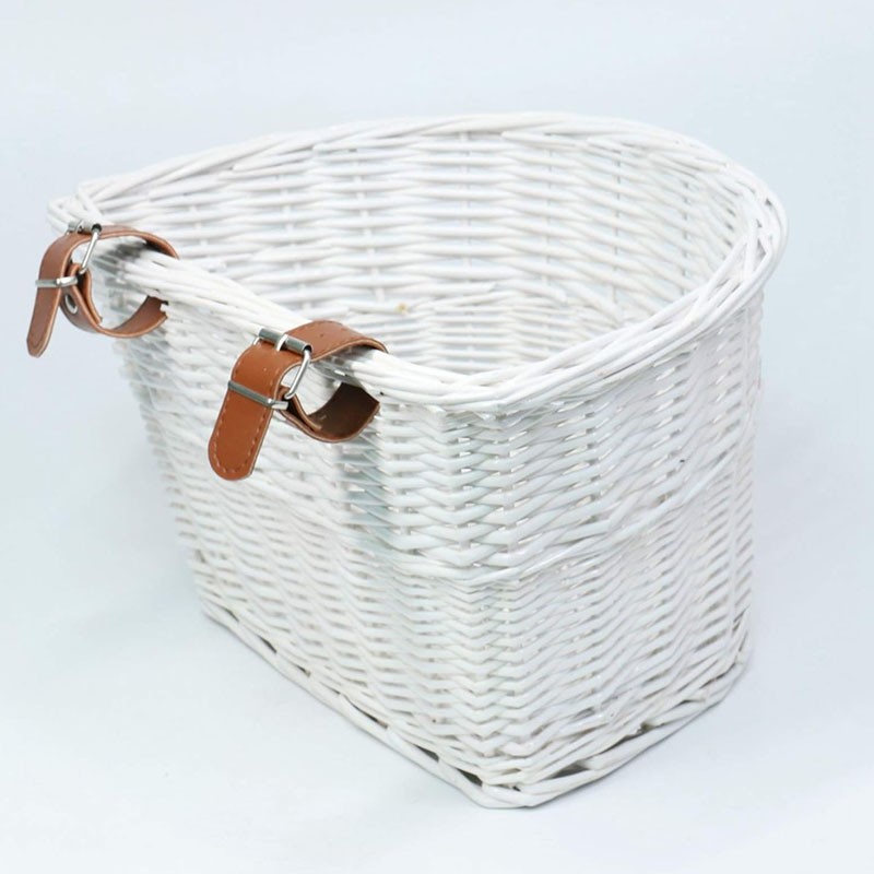 Cos frontal pentru bicicleta, prindere curele, 21x36x24 cm, detasabil, ratan, alb - 1 | YEO