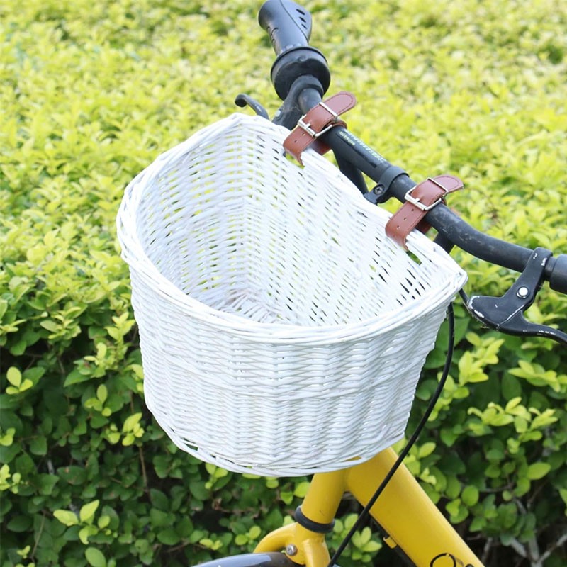 Cos frontal pentru bicicleta, prindere curele, 21x36x24 cm, detasabil, ratan, alb - 2 | YEO