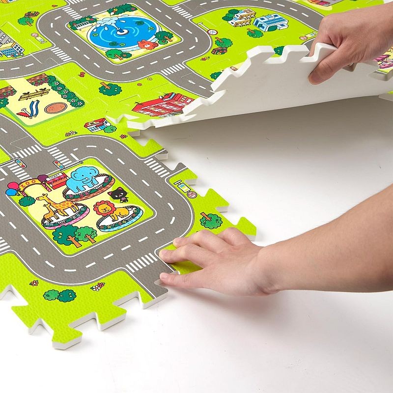 Covoras pista masinute, 9 piese tip puzzle, spuma eva, grosime 1 cm, 90x90 cm - 3