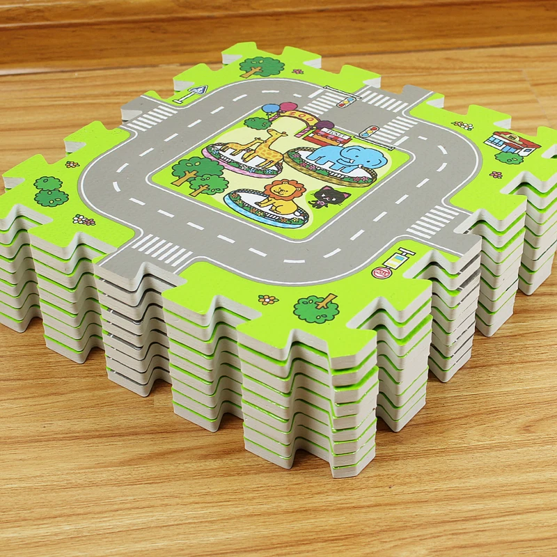 Covoras pista masinute, 9 piese tip puzzle, spuma eva, grosime 1 cm, 90x90 cm - 7