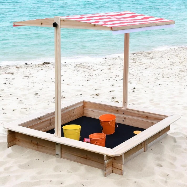 Cutie de nisip pentru copii Ginger Home cu copertina RosuAlb reglabila si impermeabila tratata cu protectie UV30, 117x117 cm,Capacitate de incarcare 200 kg - 1 | YEO