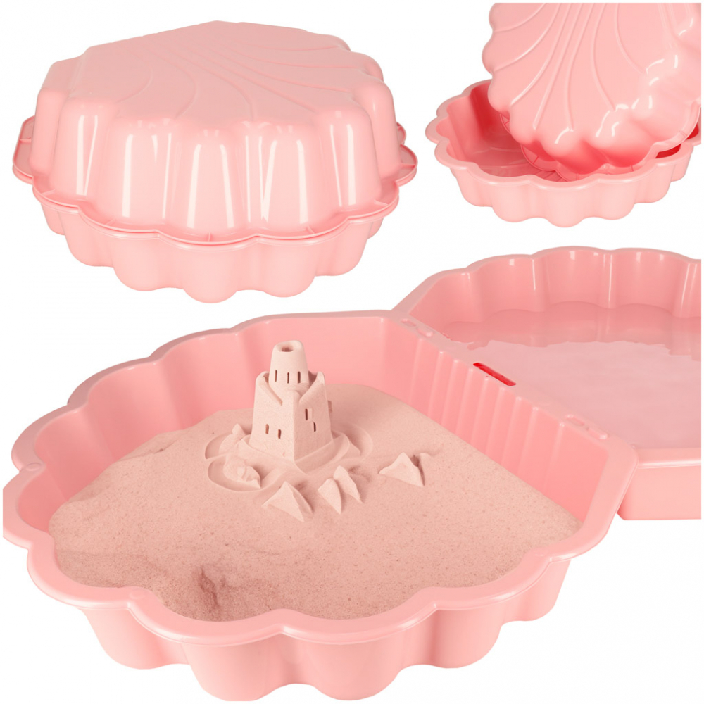 Cutie de nisip si piscina 2 in 1 pentru copii, Ikonka, cu baza antiderapanta, constructie solida, margini rotunjite, model Scoica XXL, Pink