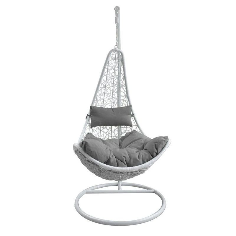 Fotoliu suspendat din ratan sintetic, cadru alb din otel zincat, inaltime 195 cm, perne gri, maxim 120 kg - 2 | YEO