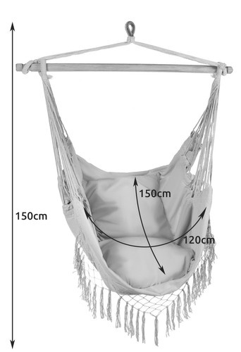 Hamac de gradina, Gardlov, design ergonomic tip scaun brazilian, cu 2 perne incluse, sarcina maxima 120 kg, Gri - 3 | YEO