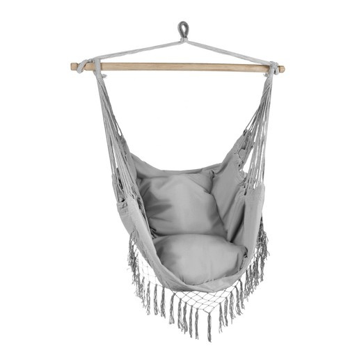 Hamac de gradina, Gardlov, design ergonomic tip scaun brazilian, cu 2 perne incluse, sarcina maxima 120 kg, Gri - 5 | YEO