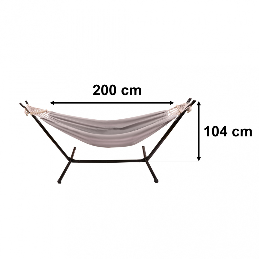 Hamac de gradina pliabil, Ikonka, cu cadrul metalic, tesatura tricotata, capacitate de incarcare 150 kg, si geanta de transport cu manere inclusa, 200 cm - 2 | YEO