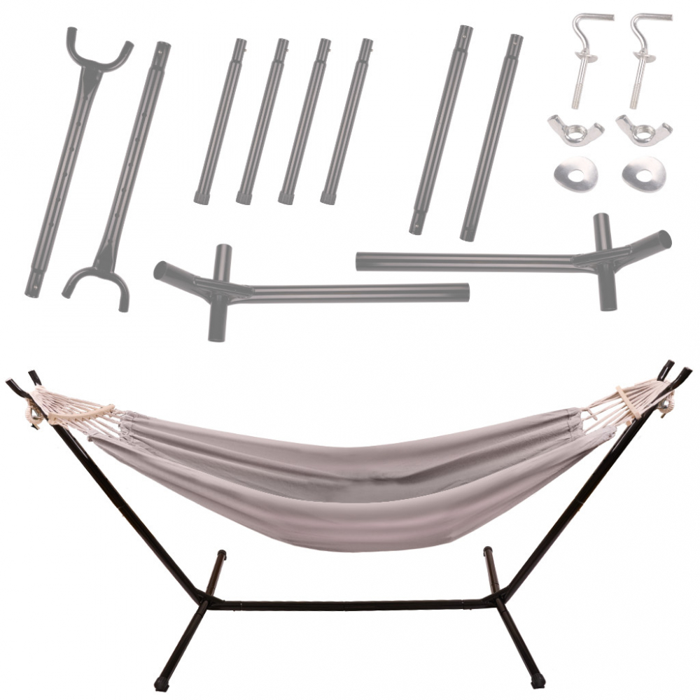 Hamac de gradina pliabil, Ikonka, cu cadrul metalic, tesatura tricotata, capacitate de incarcare 150 kg, si geanta de transport cu manere inclusa, 200 cm - 3 | YEO