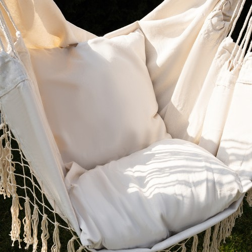 Hamac de gradina, Gardlov, design ergonomic tip scaun brazilian, cu 2 perne incluse, sarcina maxima 120 kg, Bej - 1 | YEO