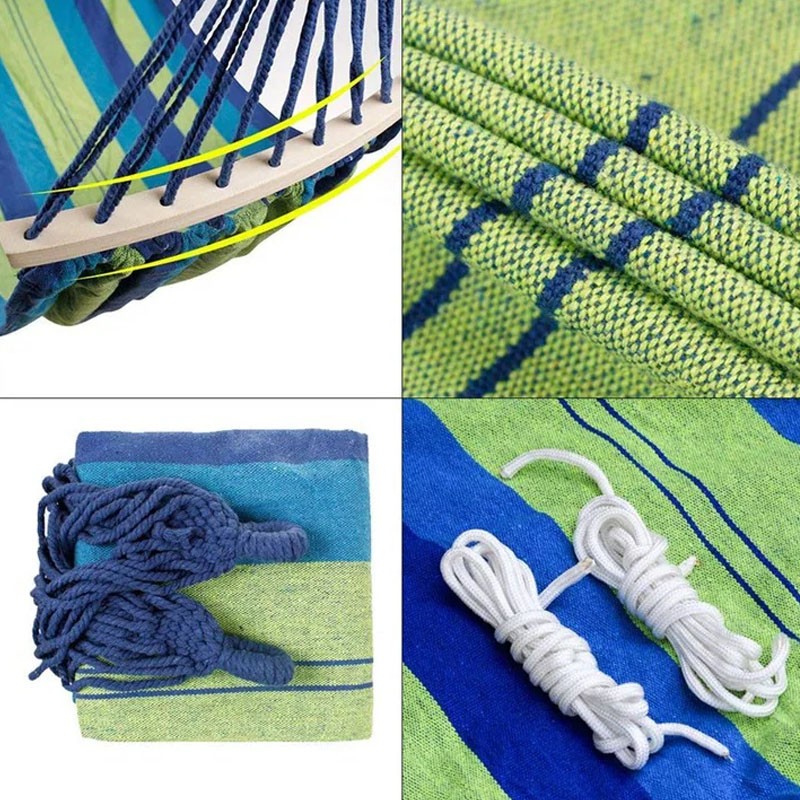 Hamac pentru 2 persoane, 150x200 cm, tija din lemn, maxim 200 kg, husa depozitare, verdealbastru - 2 | YEO