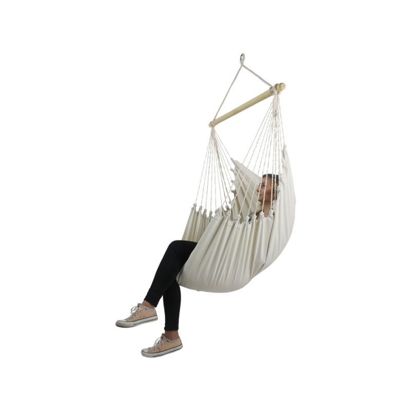 Hamac tip scaun, 100x130 cm, 2 perne, bara din lemn, bumbac bej - 1 | YEO