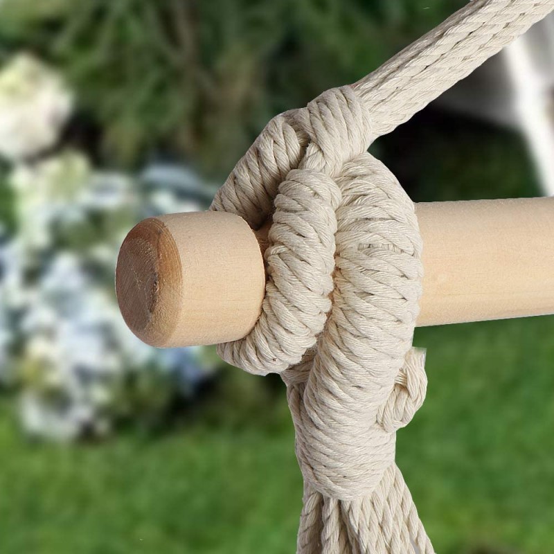 Hamac tip scaun, 100x130 cm, 2 perne, bara din lemn, bumbac bej - 2 | YEO
