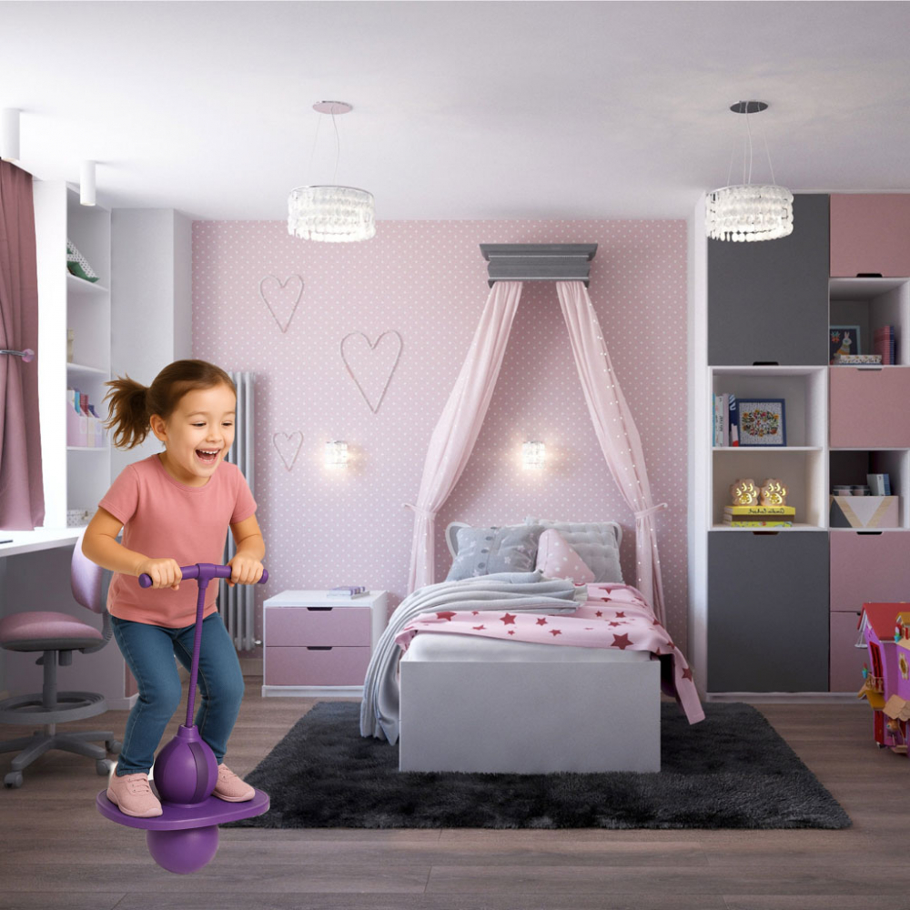 Jumper de sarituri si echilibru pentru copii, Ikonka, cu placa antiderapanta si pompa inclusa, inaltime 70 cm, Pogo Purple