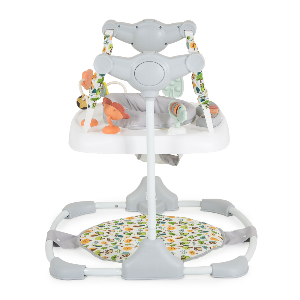 Jumper pentru copii Moni Hop Gri cu inaltime reglabila,sezut rotativ 360 grade, Panou muzical cu taste, Jucarii cu diferite forme, culori si texturi, Recomandat copii peste 6 luni si greutatea de pana la 12 kg - 1