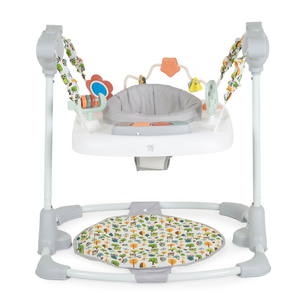 Jumper pentru copii Moni Hop Gri cu inaltime reglabila,sezut rotativ 360 grade, Panou muzical cu taste, Jucarii cu diferite forme, culori si texturi, Recomandat copii peste 6 luni si greutatea de pana la 12 kg - 2