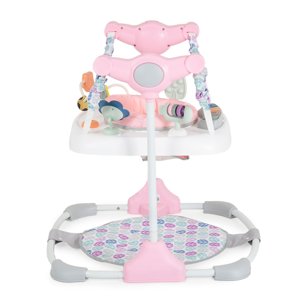 Jumper pentru copii Moni Hop Roz cu inaltime reglabila,sezut rotativ 360 grade, Panou muzical cu taste, Jucarii cu diferite forme, culori si texturi, Recomandat copii peste 6 luni si greutatea de pana la 12 kg - 1