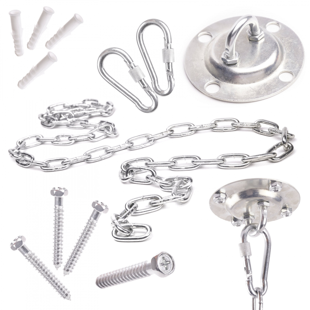 Kit de montare pentru leagan tip hamac suspendat, cu prindere de plafon, din otel zincat, rezistenta 200 kg, cu carlig de prindere inclus