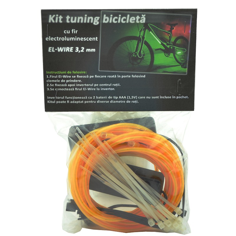Kit fir luminos el wire pentru tuning roti bicicleta, lungime 4 m, invertoare incluse culoare galben