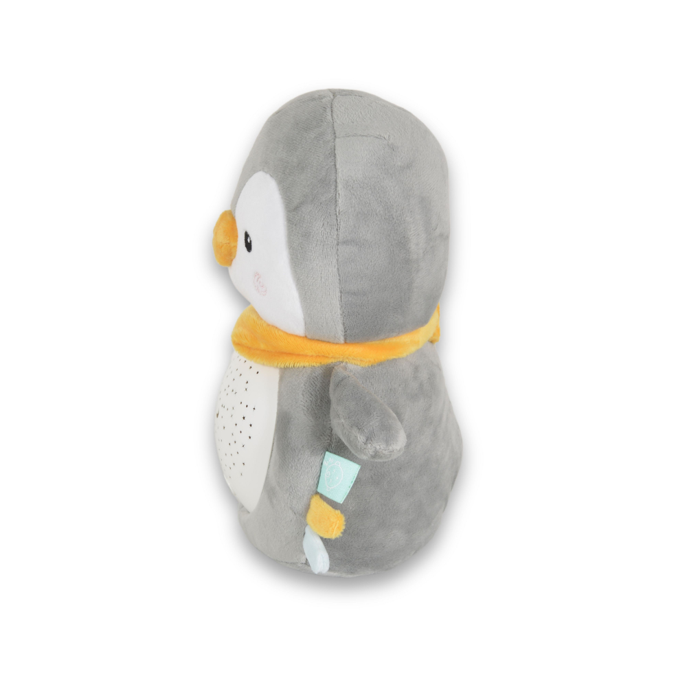 Lampa de veghe pentru camera copii Moni Snuggly Penguin cu sunete albe,10 melodii linistitoare si sunete ale naturii,Volum reglabil,Oprire automata dupa 20 minute,Material plus moale,Proiector detasabil utilizare individuala
