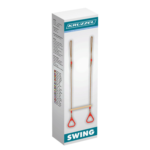 Leagan pentru copii, Kruzzel, model 2 in 1, include trapez de gimnastica si bara acrobatica din lemn, inaltime reglabila, max 100 kg - 2 | YEO