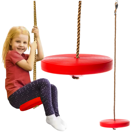 Leagan rotund pe franghie, pentru copii, Kruzzel, asamblare simpla, Lungime reglabila 100-175 cm, diametru disc 28cm, Red