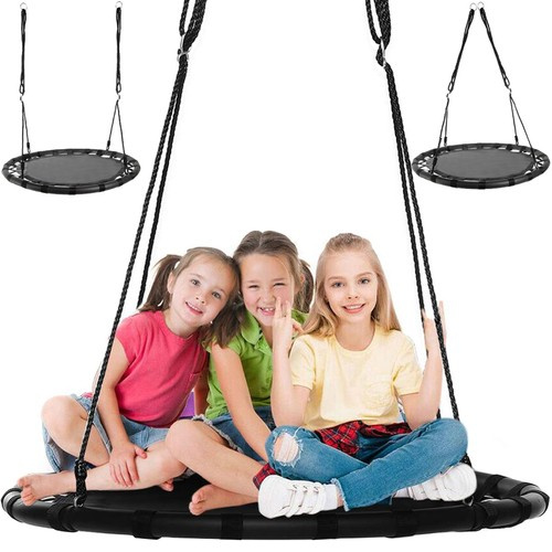 Leagan rotund tip cuib pentru copii, Kruzzel, cadru robust de 100 cm, capacitate 150 kg, black